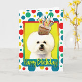 Birthday Cupcake - Bichon Frise Karte (Gelbe Blume)
