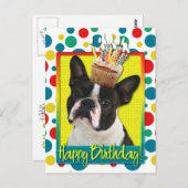 Birthday Cupcake - Boston Terrier Postkarte (Vorne/Hinten)