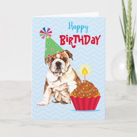 Birthday Cupcake Bulldog Card Karte (Vorderseite)
