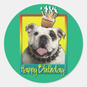 Birthday Cupcake - Bulldog - Light Runder Aufkleber