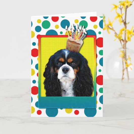 Birthday Cupcake - Cavalier - Tri-Color Karte (Gelbe Blume)