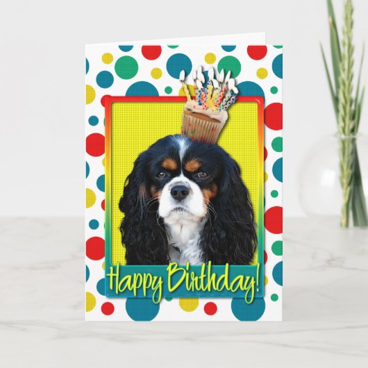 Birthday Cupcake - Cavalier - Tri-Color Karte (Vorderseite)