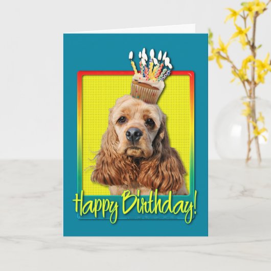 Birthday Cupcake - Cocker Spaniel Karte (Gelbe Blume)