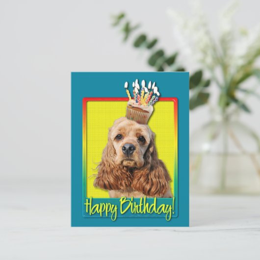 Birthday Cupcake - Cocker Spaniel Postkarte (Stehend Vorderseite)