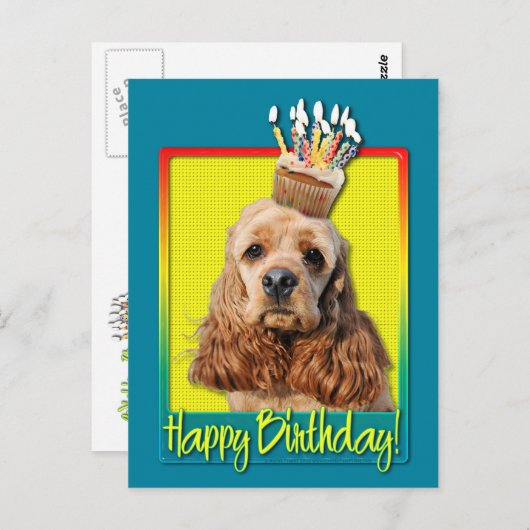 Birthday Cupcake - Cocker Spaniel Postkarte (Vorne/Hinten)