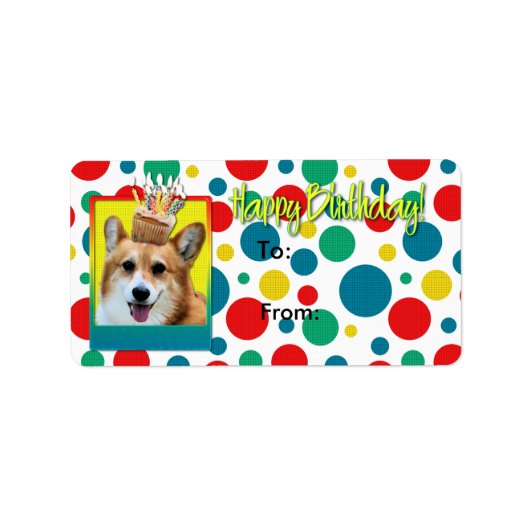 Birthday Cupcake - Corgi - Owen Adressaufkleber (Vorne)