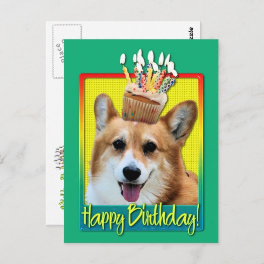 Birthday Cupcake - Corgi - Owen Postkarte (Vorne/Hinten)