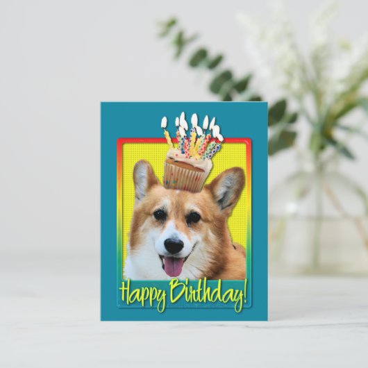 Birthday Cupcake - Corgi - Owen Postkarte (Stehend Vorderseite)