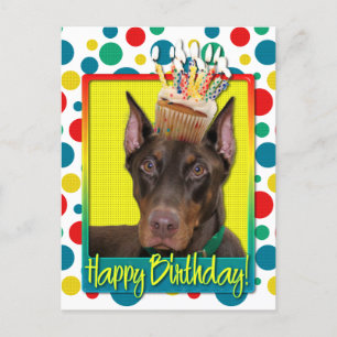 Birthday Cupcake - Doberman - Red - Rocky Postkarte