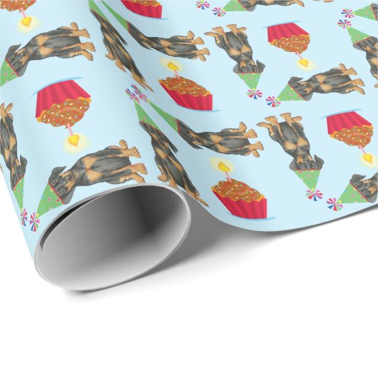 Birthday Cupcake Doberman Wrapping Paper Geschenkpapier (Rolleneckpunkt)