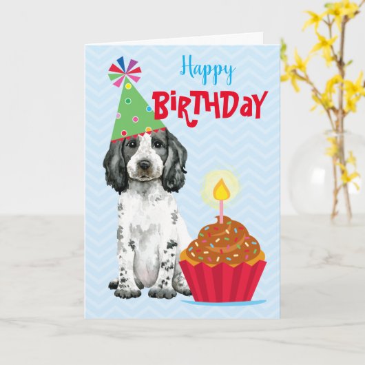 Birthday Cupcake English Cocker Spanische Card Karte (Gelbe Blume)