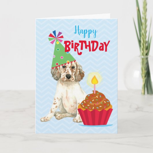 Birthday Cupcake English Setter Card Karte (Vorderseite)