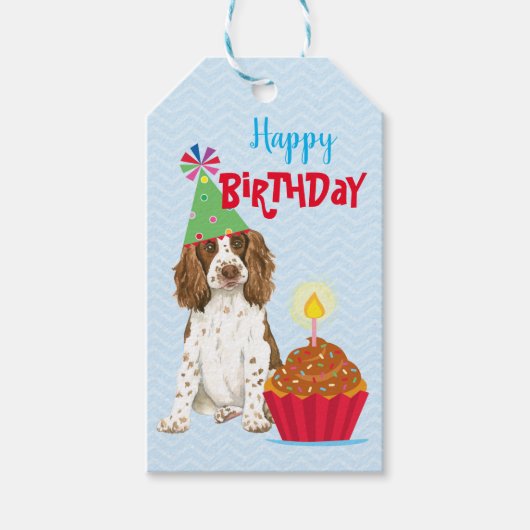 Birthday Cupcake English Springer Spaniel Geschenkanhänger (Vorderseite)