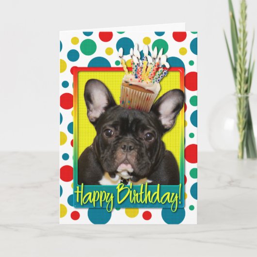 Birthday Cupcake - French Bulldog - Aquamarin Karte (Vorderseite)