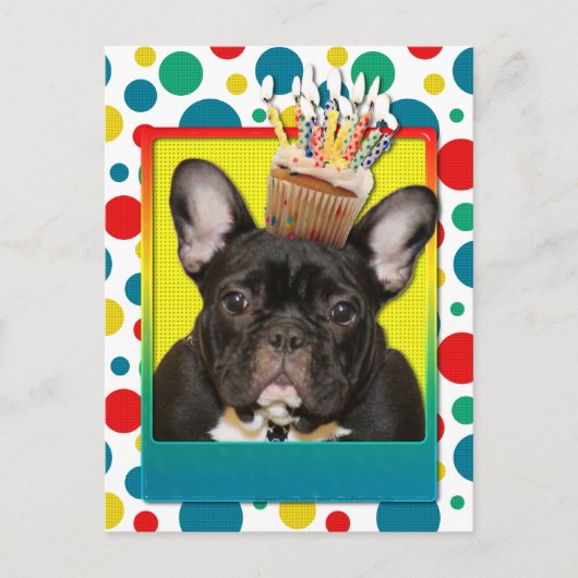 Birthday Cupcake - French Bulldog - Aquamarin Postkarte (Vorderseite)