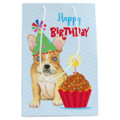 Birthday Cupcake French Bulldog Mittlere Geschenkt Geschenktüte (Vorderseite)