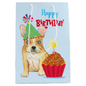 Birthday Cupcake French Bulldog Mittlere Geschenkt Mittlere Geschenktüte (Vorderseite)