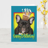 Birthday Cupcake - French Bulldog - Teal Karte (Gelbe Blume)