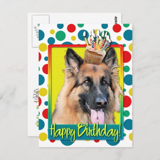 Birthday Cupcake - German Shepherd - Chance Postkarte (Vorne/Hinten)