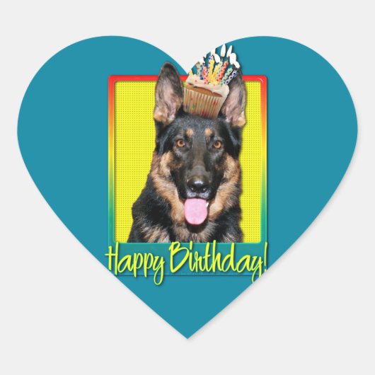 Birthday Cupcake - German Shepherd - Kuno Herz-Aufkleber (Vorderseite)