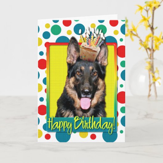 Birthday Cupcake - German Shepherd - Kuno Karte (Gelbe Blume)