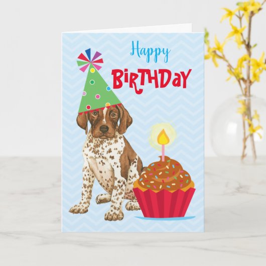 Birthday Cupcake German Shororthary Pointer Karte (Gelbe Blume)