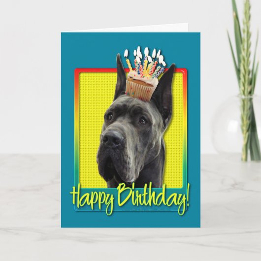 Birthday Cupcake - Great Dane - Grau Karte (Vorderseite)