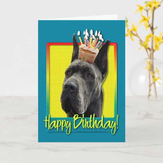 Birthday Cupcake - Great Dane - Grau Karte (Gelbe Blume)