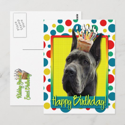 Birthday Cupcake - Great Dane - Grau Postkarte (Vorne/Hinten)