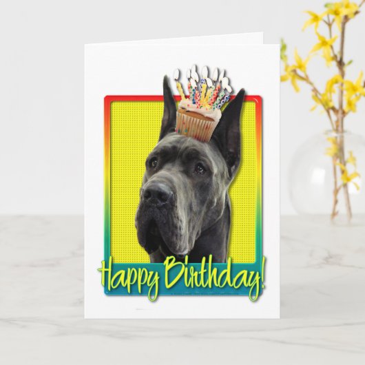 Birthday Cupcake - Great Dane - Grey Karte (Gelbe Blume)