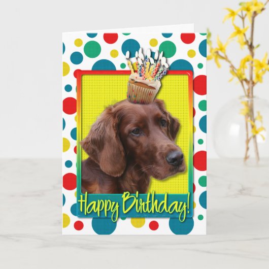 Birthday Cupcake - Irish Setter Karte (Gelbe Blume)