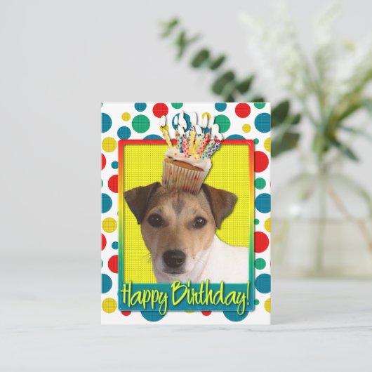 Birthday Cupcake - Jack Russell Postkarte (Stehend Vorderseite)
