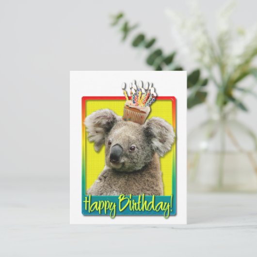 Birthday Cupcake - Koala Postkarte (Stehend Vorderseite)