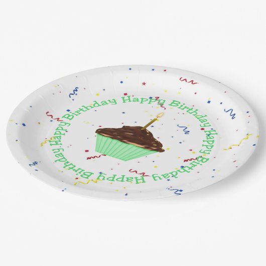 Birthday Cupcake Pappteller (Schrägansicht)