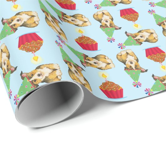 Birthday Cupcake Pembroke Welsh Corgi Geschenkpapier (Rolleneckpunkt)