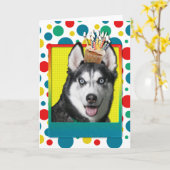 Birthday Cupcake - Sibirier Husky Karte (Gelbe Blume)