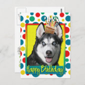 Birthday Cupcake - Sibirier Husky Postkarte (Vorne/Hinten)