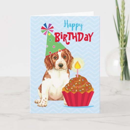 Birthday Cupcake Welsh Springer Spaniel Karte (Vorderseite)