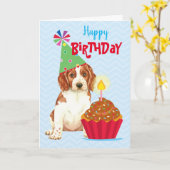 Birthday Cupcake Welsh Springer Spaniel Karte (Gelbe Blume)