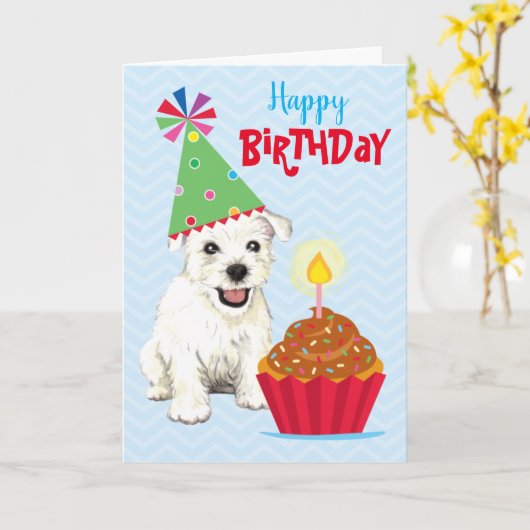 Birthday Cupcake Westie Card Karte (Gelbe Blume)