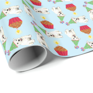 Birthday Cupcake Westie Wrapping Paper Geschenkpapier