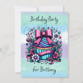 Birthday Cupcake Whimsical Personalisiert Einladung (Vorderseite)