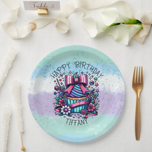 Birthday Cupcake Whimsical Personalisiert Pappteller (Hochzeit)