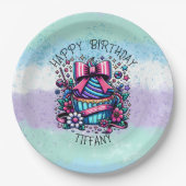Birthday Cupcake Whimsical Personalisiert Pappteller (Vorderseite)