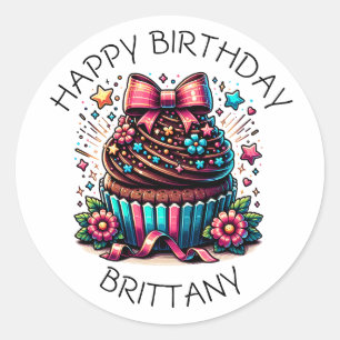 Birthday Cupcake Whimsical Personalisiert Runder Aufkleber