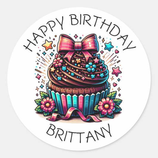 Birthday Cupcake Whimsical Personalisiert Runder Aufkleber (Vorderseite)