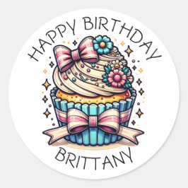 Birthday Cupcake Whimsical Personalisiert Runder Aufkleber