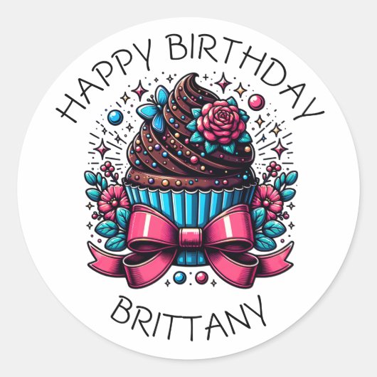 Birthday Cupcake Whimsical Personalisiert Runder Aufkleber (Vorderseite)