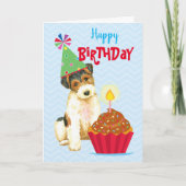 Birthday Cupcake Wire Fox Terrier Karte (Vorderseite)