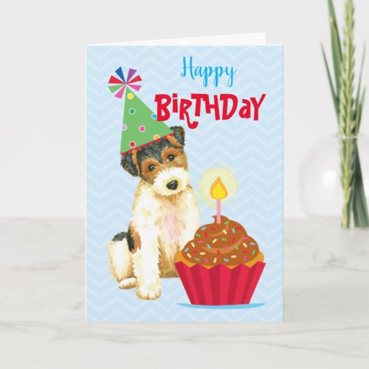 Birthday Cupcake Wire Fox Terrier Karte (Vorderseite)